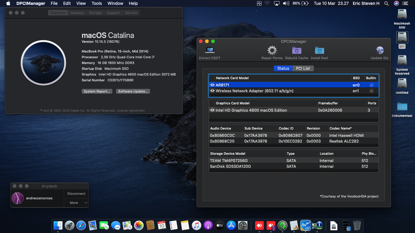 Success Hackintosh macOS Catalina 10.15.3 Build 19D76 at Lenovo Ideapad Y410P